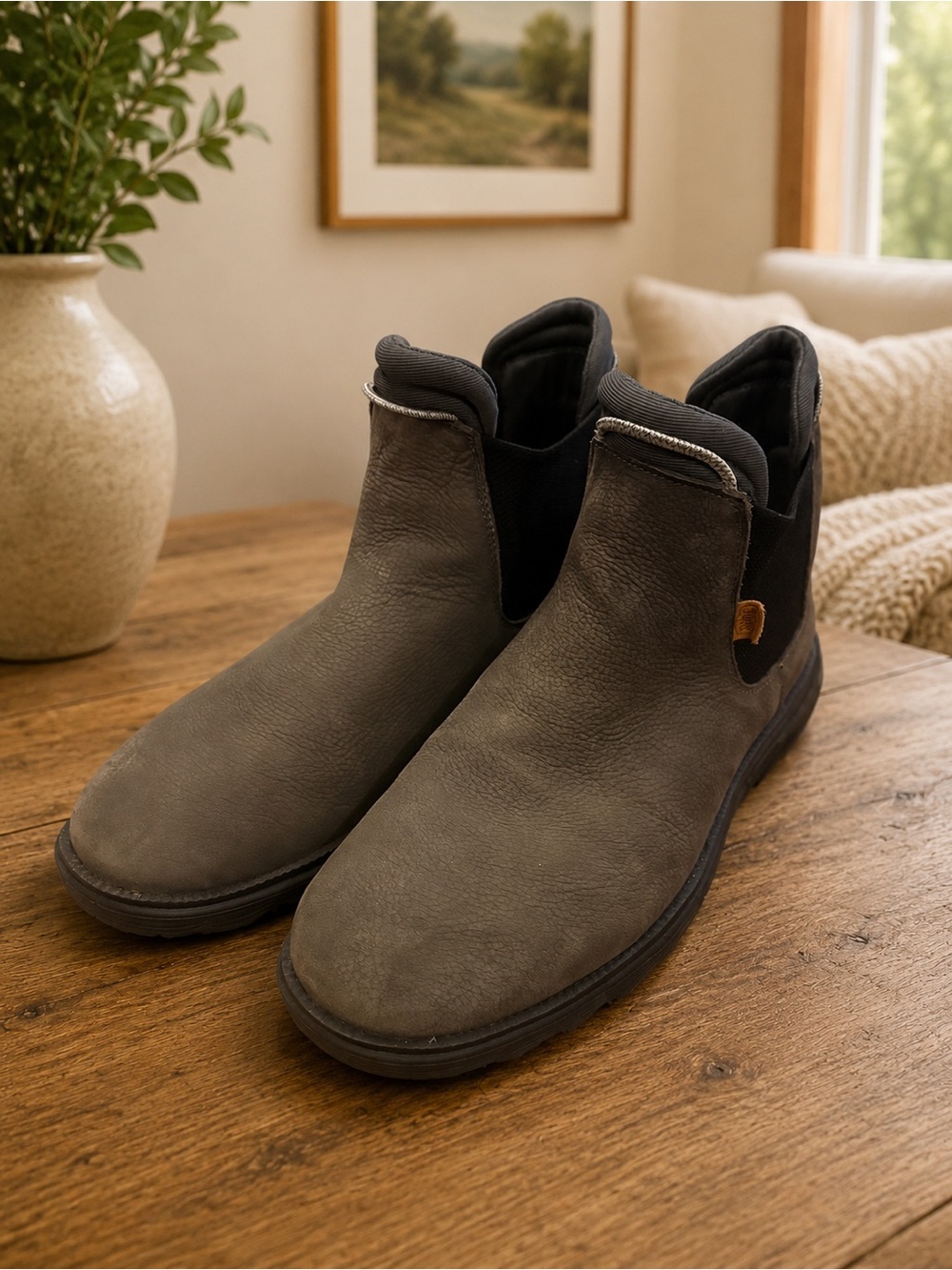 Hey Dude Men’s 11 Gray Chelsea Ankle Boots Slip On Comfort Shoes